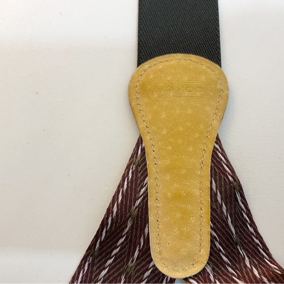 Coach Y-Back Suspenders Braces 46" Maroon Diamond Silk Pattern Leather Fasteners - Picture 6 of 8